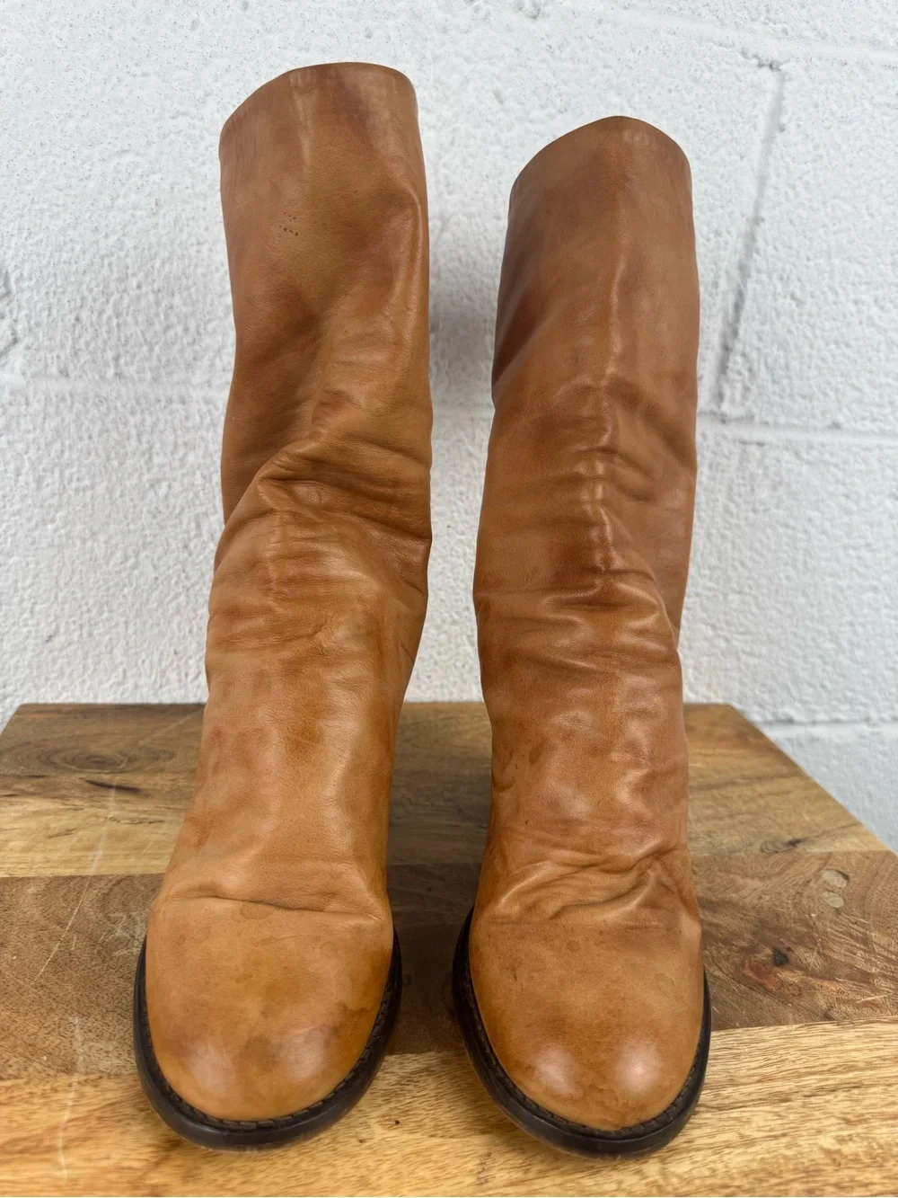 Free People Elle Bootie Tan Brown Leather Slouchy Block Heel Boots Size 37